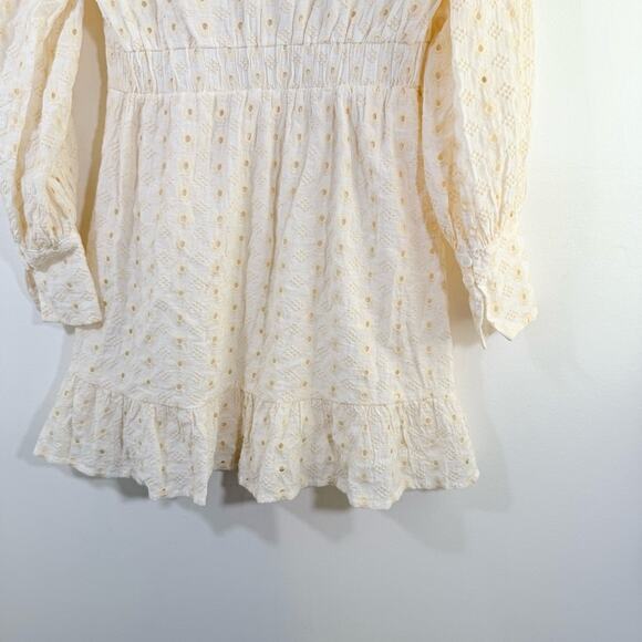Karlie Ivory Embroidered Eyelet Balloon Sleeve Shirt Mini Dress Small - Picture 9 of 15